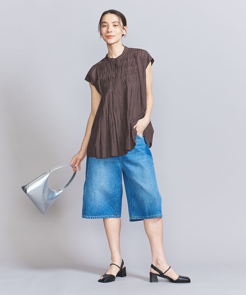 【新品タグ付き】ユナイテッドアローズ ピンタックフレンチスリーブブラウス UNITED ARROWS green label relaxing フロント ピンタック