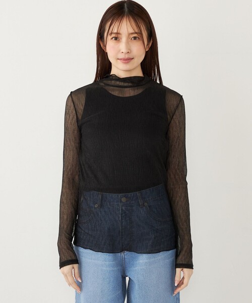 SHIPS Colors(シップス カラーズ)の「SHIPS Colors:〈手洗い可能〉シアー クレープ ハイネック インナー(Tシャツ/カットソー・レディース・ゴールド/ブラック・ONE SIZE)」の10枚目の写真