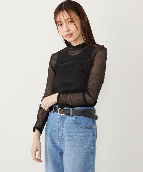 SHIPS Colors(シップス カラーズ)の「SHIPS Colors:〈手洗い可能〉シアー クレープ ハイネック インナー(Tシャツ/カットソー・レディース・ゴールド/ブラック・ONE SIZE)」の16枚目の写真