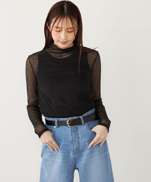 SHIPS Colors(シップス カラーズ)の「SHIPS Colors:〈手洗い可能〉シアー クレープ ハイネック インナー(Tシャツ/カットソー・レディース・ゴールド/ブラック・ONE SIZE)」の17枚目の写真