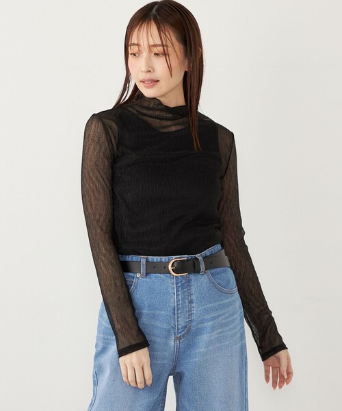 SHIPS Colors(シップス カラーズ)の「SHIPS Colors:〈手洗い可能〉シアー クレープ ハイネック インナー(Tシャツ/カットソー・レディース・ゴールド/ブラック・ONE SIZE)」の18枚目の写真