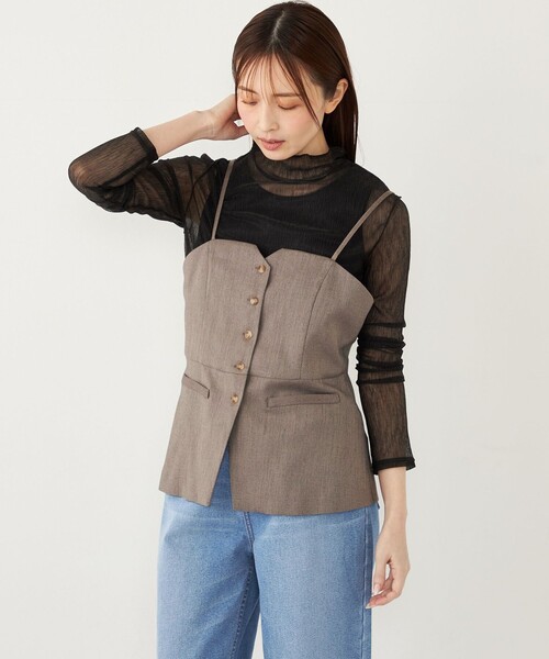 SHIPS Colors(シップス カラーズ)の「SHIPS Colors:〈手洗い可能〉シアー クレープ ハイネック インナー(Tシャツ/カットソー・レディース・ゴールド/ブラック・ONE SIZE)」の21枚目の写真