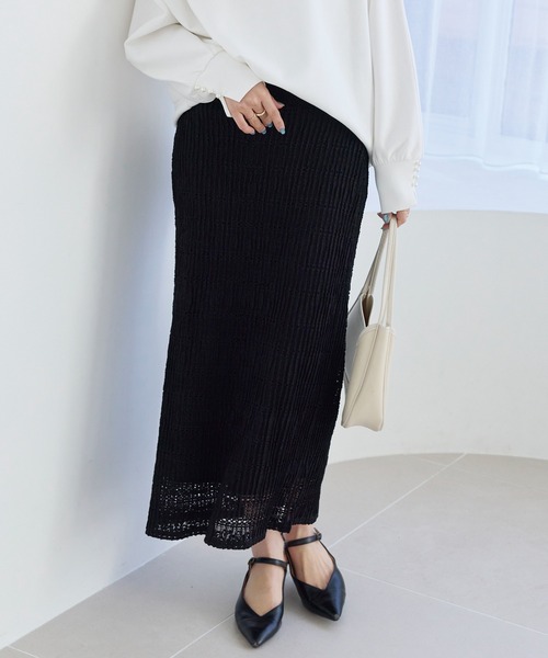 LAVEANGE(ラビアンジェ)の「【洗える】レースプリーツナロースカート|上品レース/美シルエット/ON/OFF着回し/ストレッチ素材/ウエストゴム(スカート・レディース・ブラック/アイボリー・M/LL/3L/4L/5L)」の8枚目の写真