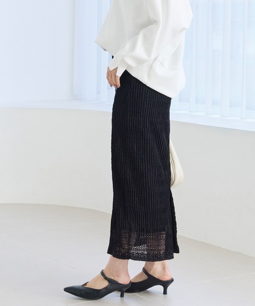 LAVEANGE(ラビアンジェ)の「【洗える】レースプリーツナロースカート|上品レース/美シルエット/ON/OFF着回し/ストレッチ素材/ウエストゴム(スカート・レディース・ブラック/アイボリー・M/LL/3L/4L/5L)」の6枚目の写真