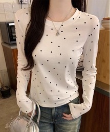 WEGO（ウィゴー）の「WEGO/長袖【水玉】ドット柄タイトトップス/ロンT（Tシャツ/カットソー）」
