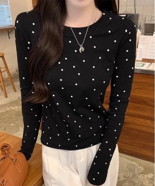 ドット柄カットソー 水玉 ブラックコムデギャルソン ドット柄 長袖