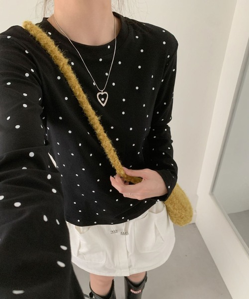 m_mefu 水玉 ドット 長袖 カットソー ロンT 40 ブラック ストレッチ other - m_mefu 水玉 ドット 長袖 カットソー ロンT 40 ブラック