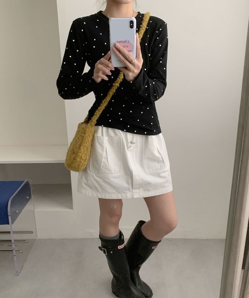 WEGO(ウィゴー)の「WEGO/長袖【水玉】ドット柄タイトトップス/ロンT(Tシャツ/カットソー・レディース・ホワイト/ブラック/グレー・MEDIUM/SMALL)」の19枚目の写真