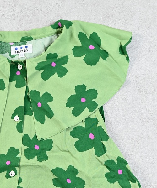 MARKEY'S（マーキーズ）の「総柄ビッグカラーワンピース/おとな（ワンピース・レディース・ベージュ/ライトグリーン・160cm）」の3枚目の写真