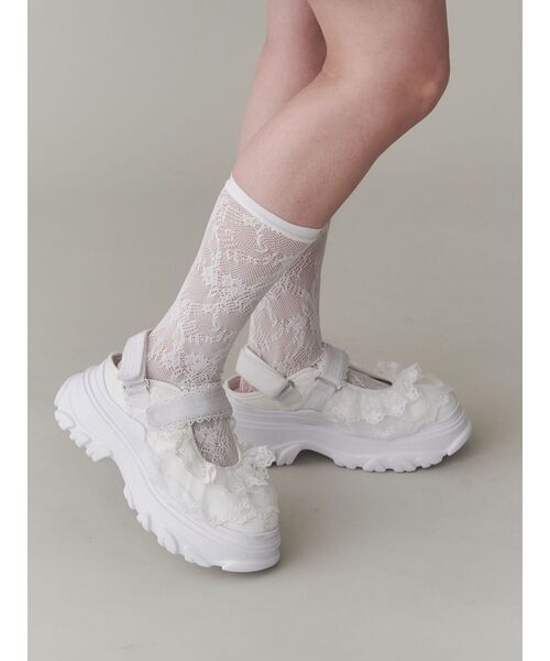 merry jenny（メリージェニー）の「frill back strap sandal sneakers（サンダル・レディース・ブラック/オフホワイト・MEDIUM/LARGE）」の2枚目の写真