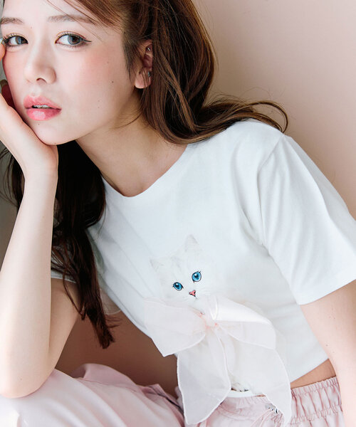 OLIVE des OLIVE（オリーブデオリーブ）の「オル・イヴmeow Tee（Tシャツ/カットソー・レディース・サックスブルー/チャコールグレー/オフホワイト/ピンク・FREE）」の15枚目の写真