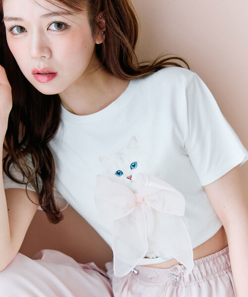 OLIVE des OLIVE（オリーブデオリーブ）の「オル・イヴmeow Tee（Tシャツ/カットソー・レディース・サックスブルー/チャコールグレー/オフホワイト/ピンク・FREE）」の20枚目の写真