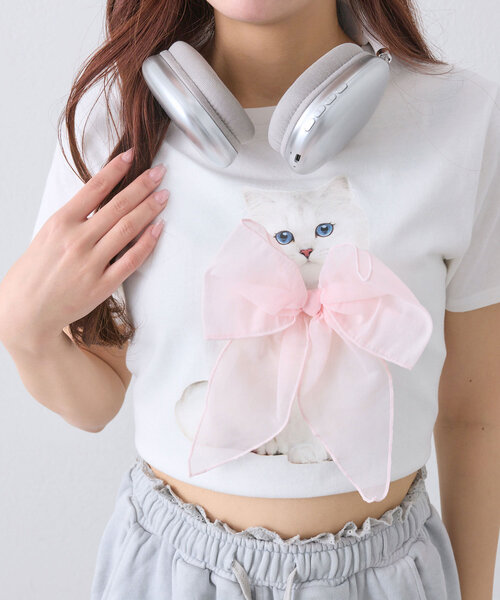 OLIVE des OLIVE（オリーブデオリーブ）の「オル・イヴmeow Tee（Tシャツ/カットソー・レディース・サックスブルー/チャコールグレー/オフホワイト/ピンク・FREE）」の21枚目の写真