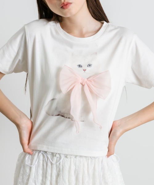 OLIVE des OLIVE（オリーブデオリーブ）の「オル・イヴmeow Tee（Tシャツ/カットソー・レディース・サックスブルー/チャコールグレー/オフホワイト/ピンク・FREE）」の2枚目の写真