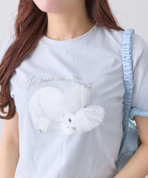 OLIVE des OLIVE（オリーブデオリーブ）の「オル・イヴmeow Tee（Tシャツ/カットソー・レディース・サックスブルー/チャコールグレー/オフホワイト/ピンク・FREE）」の4枚目の写真