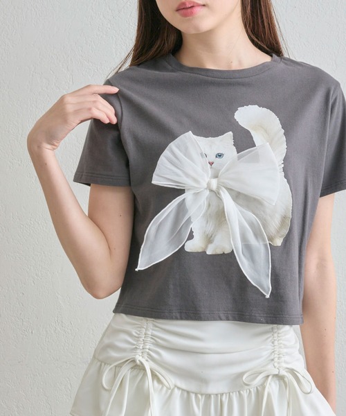 OLIVE des OLIVE（オリーブデオリーブ）の「オル・イヴmeow Tee（Tシャツ/カットソー・レディース・サックスブルー/チャコールグレー/オフホワイト/ピンク・FREE）」の3枚目の写真