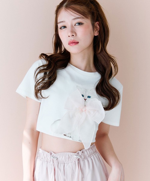 OLIVE des OLIVE（オリーブデオリーブ）の「オル・イヴmeow Tee（Tシャツ/カットソー・レディース・サックスブルー/チャコールグレー/オフホワイト/ピンク・FREE）」の9枚目の写真