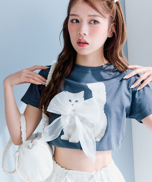 OLIVE des OLIVE（オリーブデオリーブ）の「オル・イヴmeow Tee（Tシャツ/カットソー・レディース・サックスブルー/チャコールグレー/オフホワイト/ピンク・FREE）」の10枚目の写真