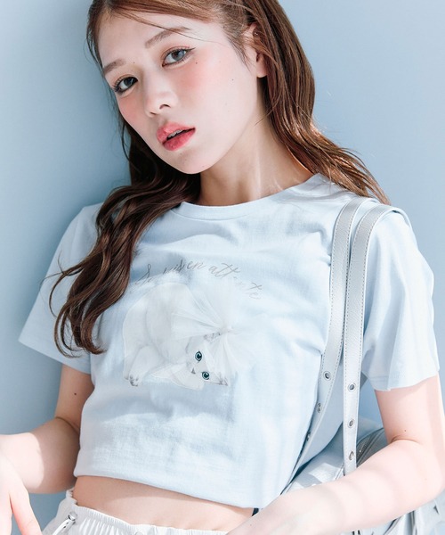 OLIVE des OLIVE（オリーブデオリーブ）の「オル・イヴmeow Tee（Tシャツ/カットソー・レディース・サックスブルー/チャコールグレー/オフホワイト/ピンク・FREE）」の11枚目の写真