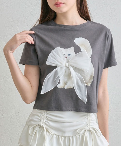 OLIVE des OLIVE（オリーブデオリーブ）の「オル・イヴmeow Tee（Tシャツ/カットソー・レディース・サックスブルー/チャコールグレー/オフホワイト/ピンク・FREE）」の13枚目の写真