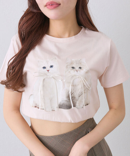 OLIVE des OLIVE（オリーブデオリーブ）の「オル・イヴmeow Tee（Tシャツ/カットソー・レディース・サックスブルー/チャコールグレー/オフホワイト/ピンク・FREE）」の14枚目の写真