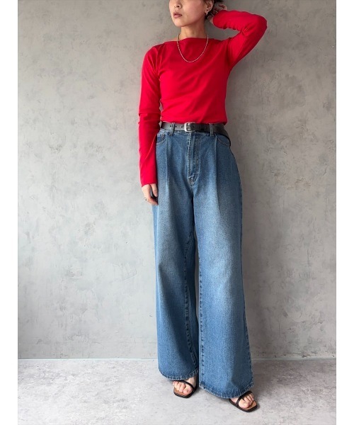 Day and Grade(デイアンドグレイド)の「【ベーシック】ボートネック ロングスリーブ カットソー | ベーシック長袖Tシャツ(Tシャツ/カットソー・レディース・レッド・FREE)」の5枚目の写真