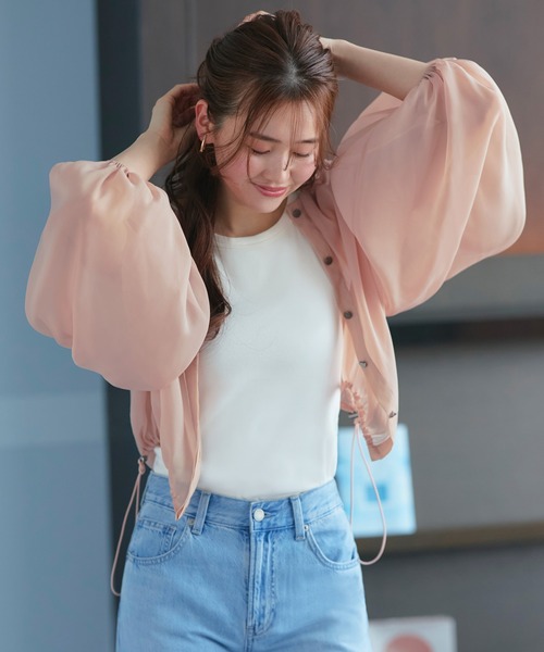 RUIRUE BOUTIQUE（ルイルエブティック）の「洗える ｜ シアー ボリューム ブルゾン ｜ レディース 長袖 おしゃれ きれいめ シアートップス シャツ ブラウス 羽織 アウター マウンテンパーカー スプリングコート（ブルゾン・レディース・ピンク/グレー/ブラック・L/M/S/LL）」の11枚目の写真