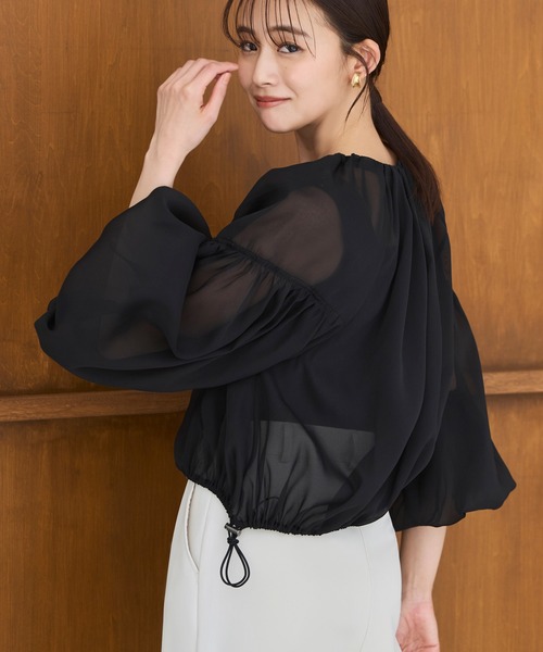RUIRUE BOUTIQUE（ルイルエブティック）の「洗える ｜ シアー ボリューム ブルゾン ｜ レディース 長袖 おしゃれ きれいめ シアートップス シャツ ブラウス 羽織 アウター マウンテンパーカー スプリングコート（ブルゾン・レディース・ピンク/グレー/ブラック・L/M/S/LL）」の13枚目の写真