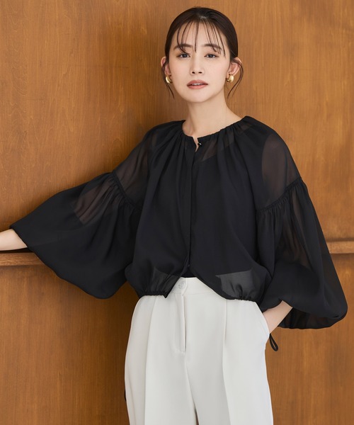 RUIRUE BOUTIQUE（ルイルエブティック）の「洗える ｜ シアー ボリューム ブルゾン ｜ レディース 長袖 おしゃれ きれいめ シアートップス シャツ ブラウス 羽織 アウター マウンテンパーカー スプリングコート（ブルゾン・レディース・ピンク/グレー/ブラック・L/M/S/LL）」の15枚目の写真