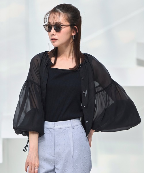 RUIRUE BOUTIQUE（ルイルエブティック）の「洗える ｜ シアー ボリューム ブルゾン ｜ レディース 長袖 おしゃれ きれいめ シアートップス シャツ ブラウス 羽織 アウター マウンテンパーカー スプリングコート（ブルゾン・レディース・ピンク/グレー/ブラック・L/M/S/LL）」の16枚目の写真