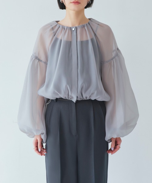 RUIRUE BOUTIQUE（ルイルエブティック）の「洗える ｜ シアー ボリューム ブルゾン ｜ レディース 長袖 おしゃれ きれいめ シアートップス シャツ ブラウス 羽織 アウター マウンテンパーカー スプリングコート（ブルゾン・レディース・ピンク/グレー/ブラック・L/M/S/LL）」の18枚目の写真