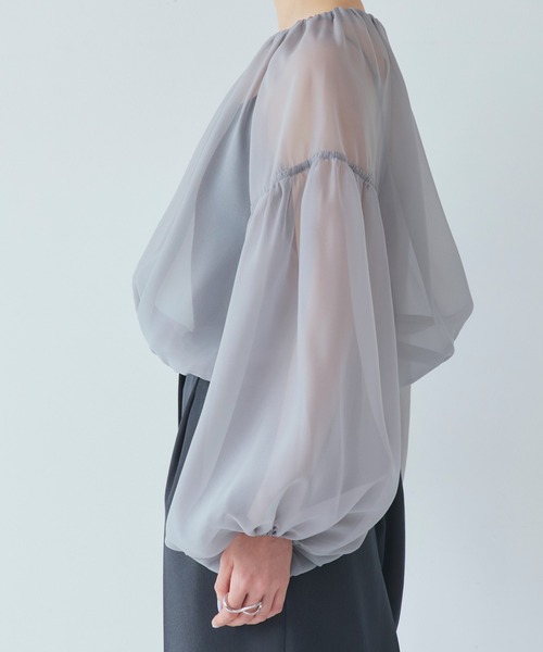 RUIRUE BOUTIQUE（ルイルエブティック）の「洗える ｜ シアー ボリューム ブルゾン ｜ レディース 長袖 おしゃれ きれいめ シアートップス シャツ ブラウス 羽織 アウター マウンテンパーカー スプリングコート（ブルゾン・レディース・ピンク/グレー/ブラック・L/M/S/LL）」の22枚目の写真