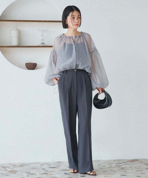 RUIRUE BOUTIQUE（ルイルエブティック）の「洗える ｜ シアー ボリューム ブルゾン ｜ レディース 長袖 おしゃれ きれいめ シアートップス シャツ ブラウス 羽織 アウター マウンテンパーカー スプリングコート（ブルゾン・レディース・ピンク/グレー/ブラック・L/M/S/LL）」の6枚目の写真