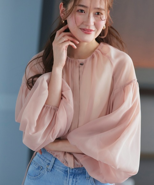 RUIRUE BOUTIQUE（ルイルエブティック）の「洗える ｜ シアー ボリューム ブルゾン ｜ レディース 長袖 おしゃれ きれいめ シアートップス シャツ ブラウス 羽織 アウター マウンテンパーカー スプリングコート（ブルゾン・レディース・ピンク/グレー/ブラック・L/M/S/LL）」の9枚目の写真