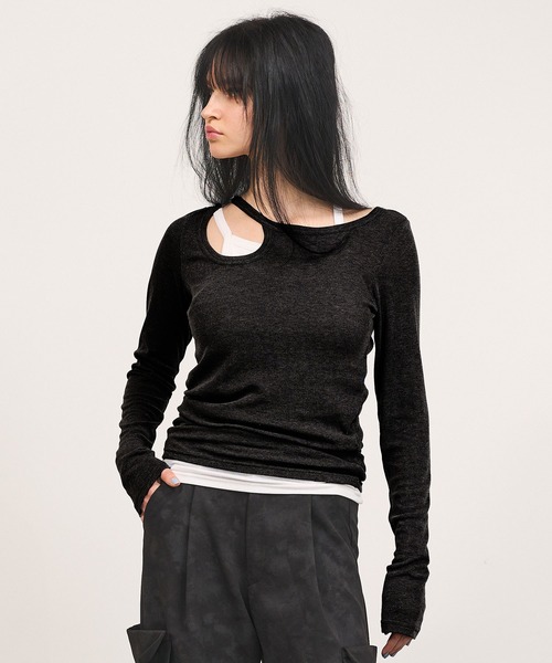 Nora Lily elle(ノラリリーエル)の「【Nora Lily】「elle」Design Cut L/S Pull Top Set(Tシャツ/カットソー・レディース・ブラック/チャコールグレー/サックスブルー・FREE)」の2枚目の写真