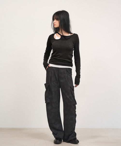 Nora Lily elle(ノラリリーエル)の「【Nora Lily】「elle」Design Cut L/S Pull Top Set(Tシャツ/カットソー・レディース・ブラック/チャコールグレー/サックスブルー・FREE)」の5枚目の写真