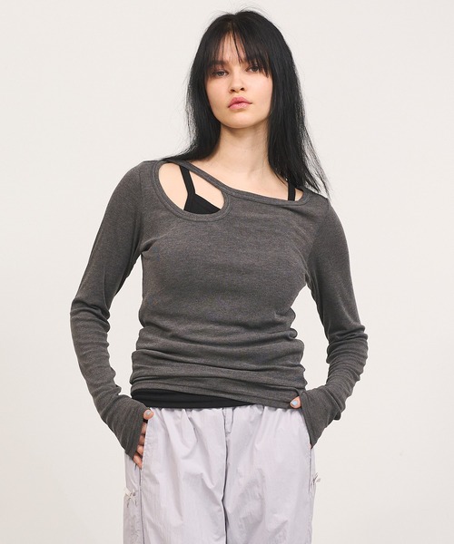 Nora Lily elle(ノラリリーエル)の「【Nora Lily】「elle」Design Cut L/S Pull Top Set(Tシャツ/カットソー・レディース・ブラック/チャコールグレー/サックスブルー・FREE)」の8枚目の写真