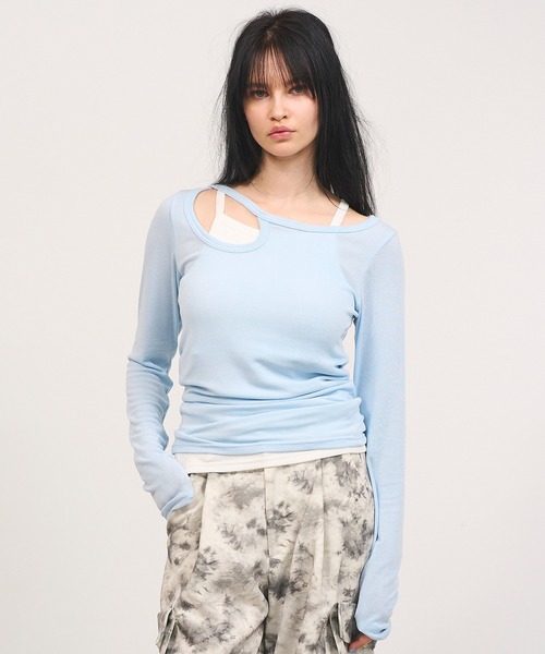 Nora Lily elle(ノラリリーエル)の「【Nora Lily】「elle」Design Cut L/S Pull Top Set(Tシャツ/カットソー・レディース・ブラック/チャコールグレー/サックスブルー・FREE)」の12枚目の写真