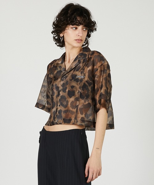 パブロフのパグ HANAE MORI バタフライプリントレオパードシャツ レオパードプリントシアーシャツ / Leopard Print Sheer Shirt