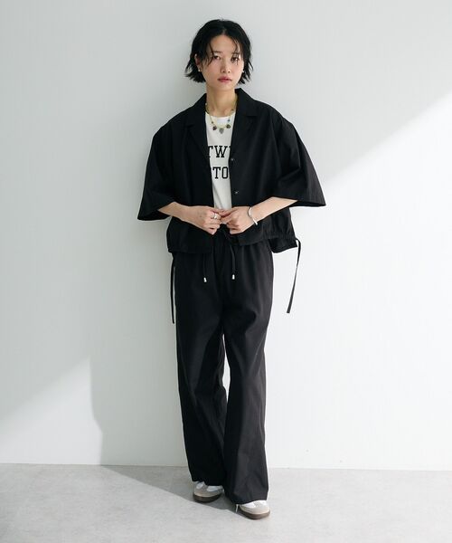 Green　Parks（グリーンパークス）の「綿麻混裾ドロスト開襟シャツジャケット（シャツ/ブラウス・レディース・ブラック/杢グレー/チェック/ライトベージュ・FREE）」の16枚目の写真