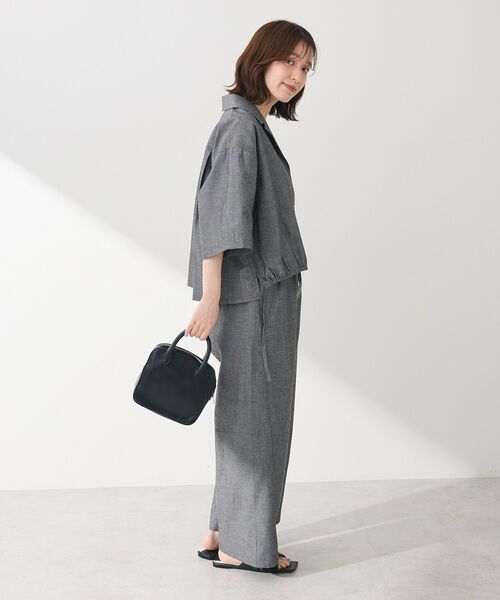 Green　Parks（グリーンパークス）の「綿麻混裾ドロスト開襟シャツジャケット（シャツ/ブラウス・レディース・ブラック/杢グレー/チェック/ライトベージュ・FREE）」の20枚目の写真