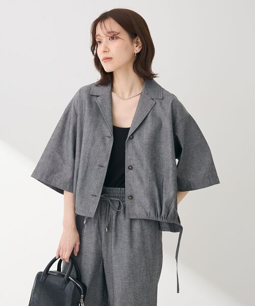 Green　Parks（グリーンパークス）の「綿麻混裾ドロスト開襟シャツジャケット（シャツ/ブラウス・レディース・ブラック/杢グレー/チェック/ライトベージュ・FREE）」の22枚目の写真