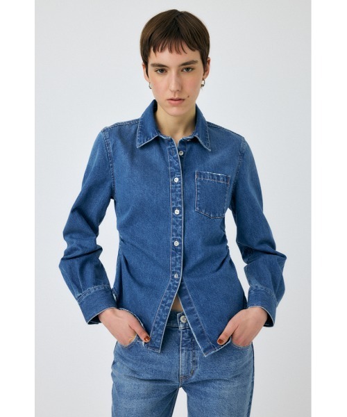 MOUSSY(マウジー)の「WAIST FIT DENIM シャツ(シャツ/ブラウス・レディース・ホワイト/ブルー/ワンウォッシュ・FREE)」の4枚目の写真
