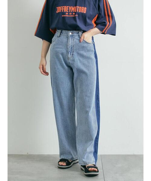 SM2(エスエムツー)の「デニム配色ラインパンツ(その他パンツ・レディース・ブルー/ブラック・L/M)」の3枚目の写真