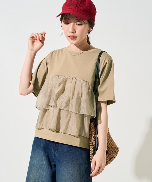 セール】限定展開 オーガンジードッキング半袖Tシャツ（Tシャツ