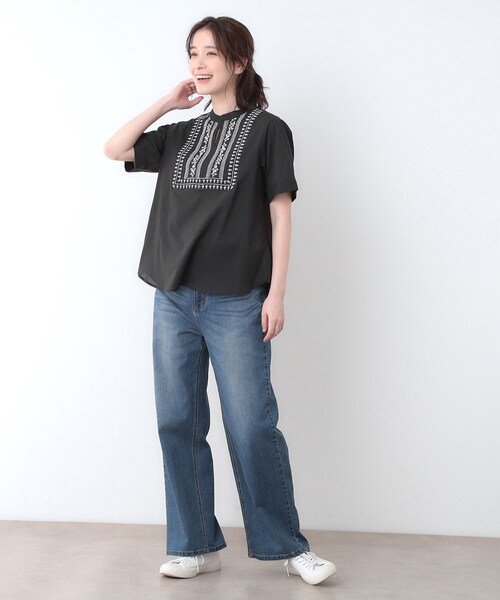 LAURA ASHLEY(ローラアシュレイ)の「【SETUP可/コットン100%/インド綿/刺繍入り】デザインブラウス(シャツ/ブラウス・レディース・ベージュ/チャコールグレー/ライトグレー系9・38)」の10枚目の写真