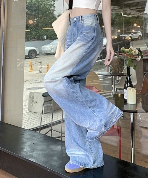 Miniministore(ミニミニストア)の「ウォッシュ加工デニムパンツ ワイドデニム(デニムパンツ・レディース・ブルー・XL/L/M/S)」の9枚目の写真