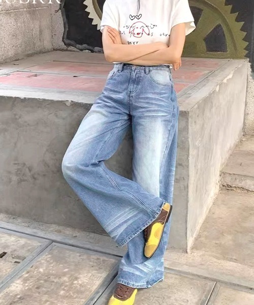 Miniministore(ミニミニストア)の「ウォッシュ加工デニムパンツ ワイドデニム(デニムパンツ・レディース・ブルー・XL/L/M/S)」の7枚目の写真