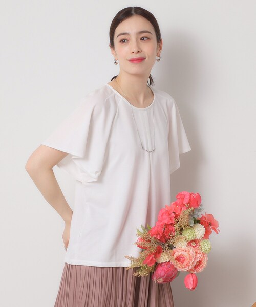 ITS'DEMO（イッツデモ）の「◆【吸水速乾／洗濯機OK／洗濯後しわになりにくい】カットミラノタックプルオーバー（Tシャツ/カットソー・レディース・ブラック/ブルーグリーン/レッド系/オフホワイト/サックスブルー・00）」の2枚目の写真