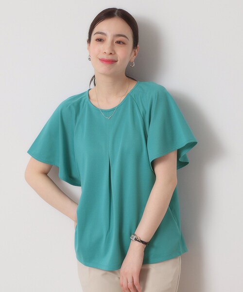 ITS'DEMO（イッツデモ）の「◆【吸水速乾／洗濯機OK／洗濯後しわになりにくい】カットミラノタックプルオーバー（Tシャツ/カットソー・レディース・ブラック/ブルーグリーン/レッド系/オフホワイト/サックスブルー・00）」の5枚目の写真